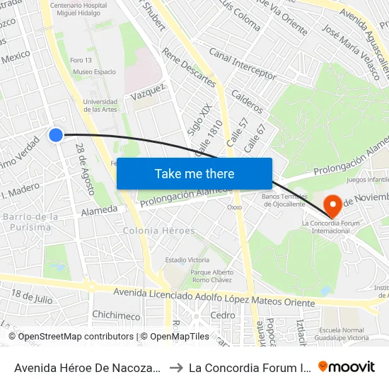 Avenida Héroe De Nacozari, 607(Int_116) to La Concordia Forum Internacional map