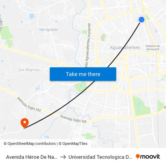 Avenida Héroe De Nacozari, 1415b to Universidad Tecnologica De Aguascalientes map