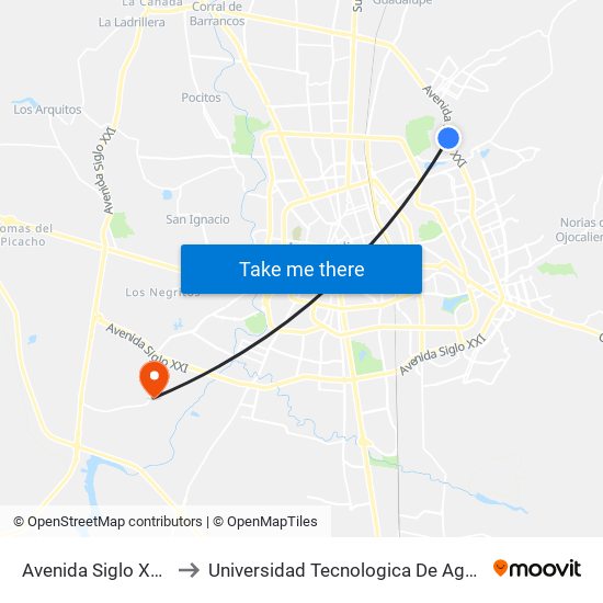 Avenida Siglo Xxi, 2927 to Universidad Tecnologica De Aguascalientes map