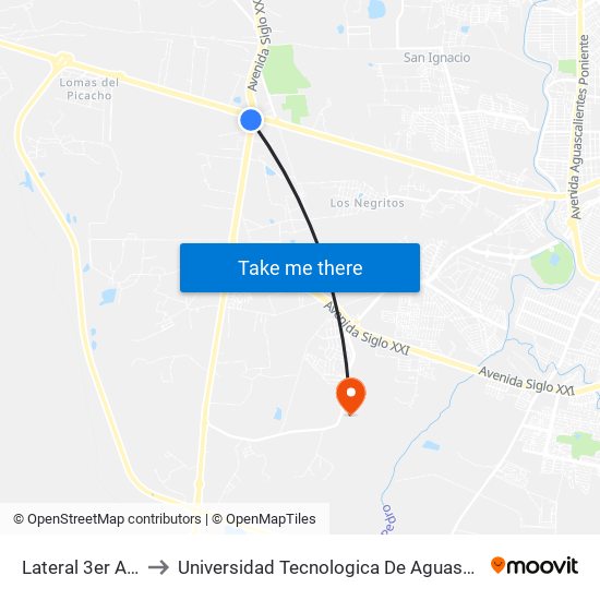 Lateral 3er Anillo to Universidad Tecnologica De Aguascalientes map
