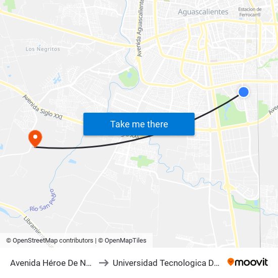 Avenida Héroe De Nacozari, 2301 to Universidad Tecnologica De Aguascalientes map