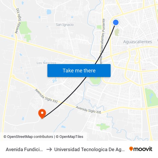 Avenida Fundición, 908 to Universidad Tecnologica De Aguascalientes map