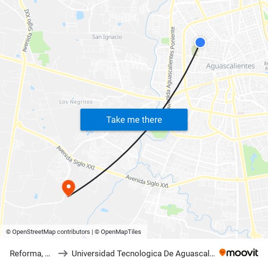 Reforma, 706 to Universidad Tecnologica De Aguascalientes map