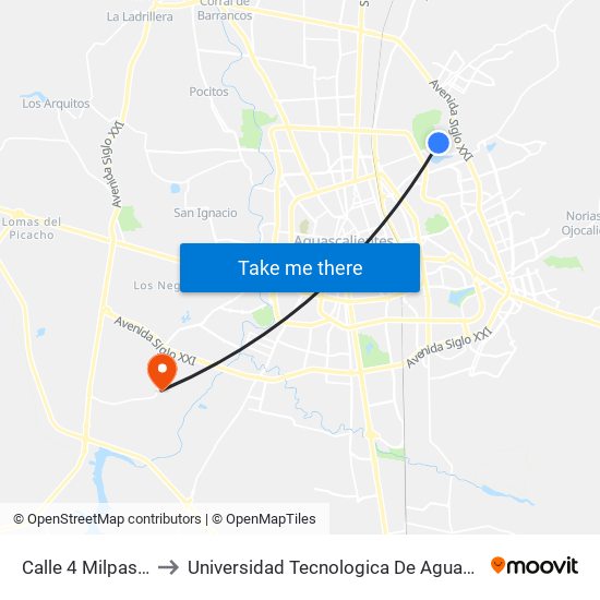 Calle 4 Milpas, 505 to Universidad Tecnologica De Aguascalientes map