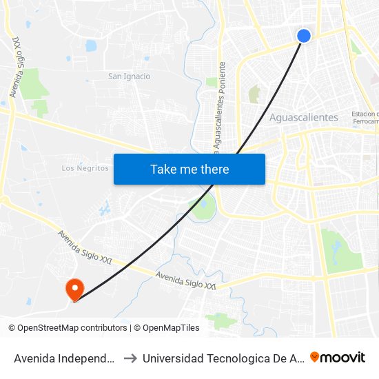 Avenida Independencia, 801 to Universidad Tecnologica De Aguascalientes map