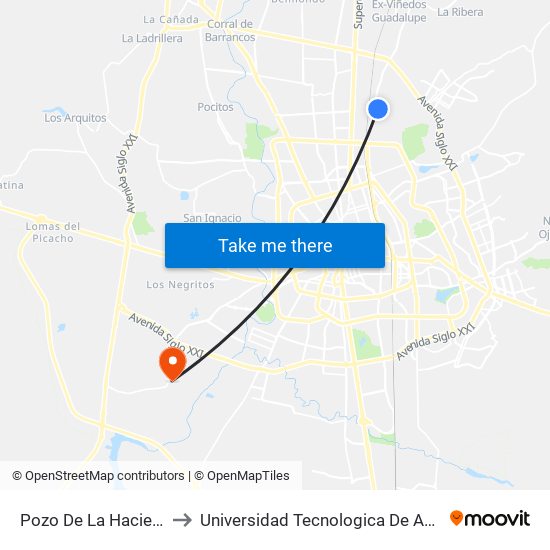 Pozo De La Hacienda, 211 to Universidad Tecnologica De Aguascalientes map