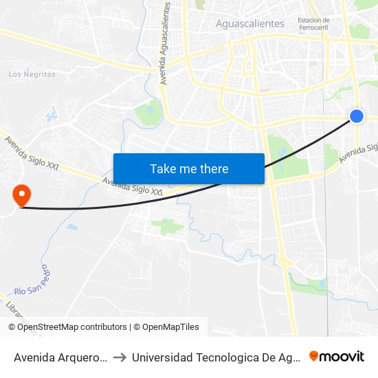 Avenida Arqueros, 201b to Universidad Tecnologica De Aguascalientes map
