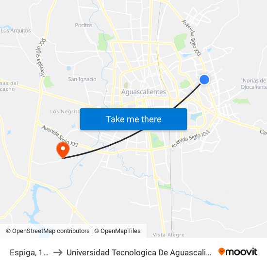 Espiga, 101 to Universidad Tecnologica De Aguascalientes map