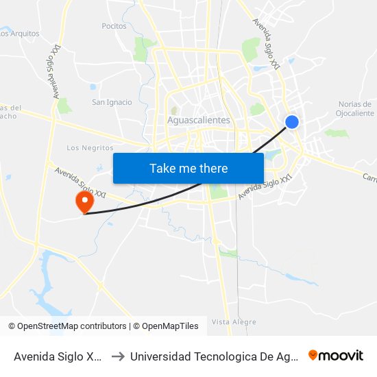 Avenida Siglo Xxi, 5343 to Universidad Tecnologica De Aguascalientes map