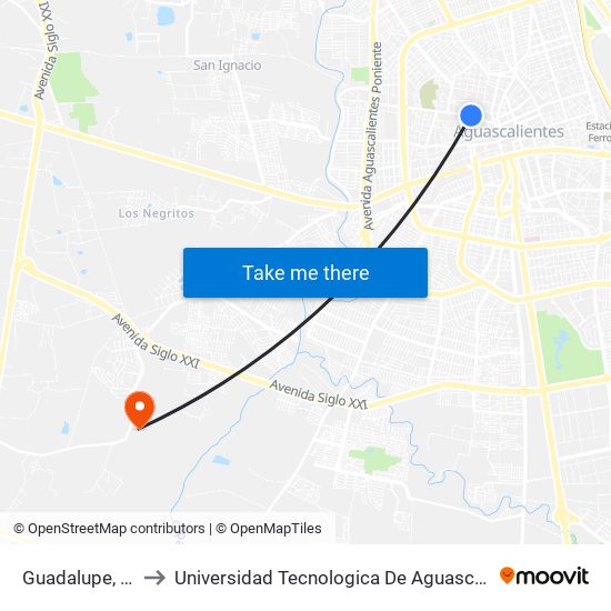 Guadalupe, 314 to Universidad Tecnologica De Aguascalientes map
