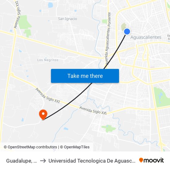 Guadalupe, 523 to Universidad Tecnologica De Aguascalientes map