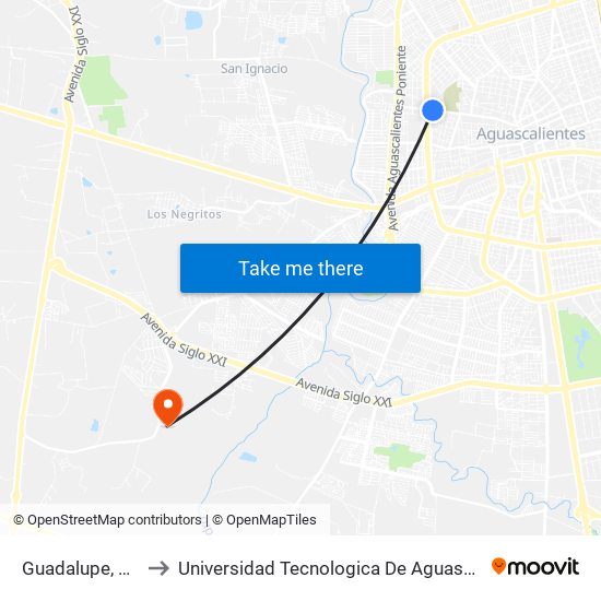 Guadalupe, 1002 to Universidad Tecnologica De Aguascalientes map