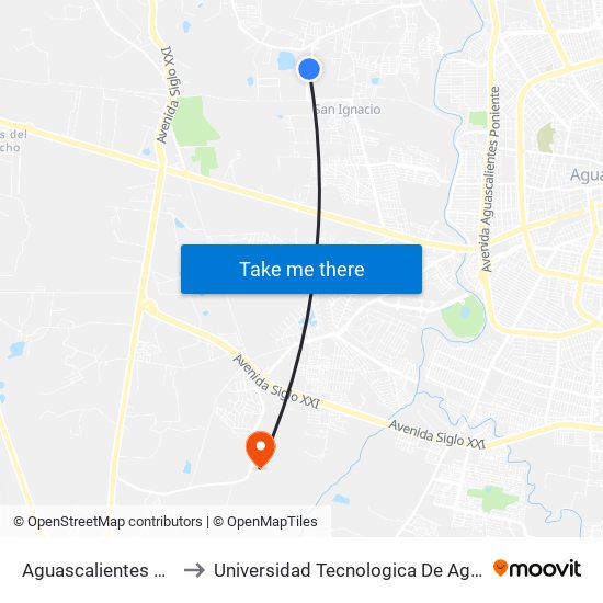 Aguascalientes 66, 1108 to Universidad Tecnologica De Aguascalientes map