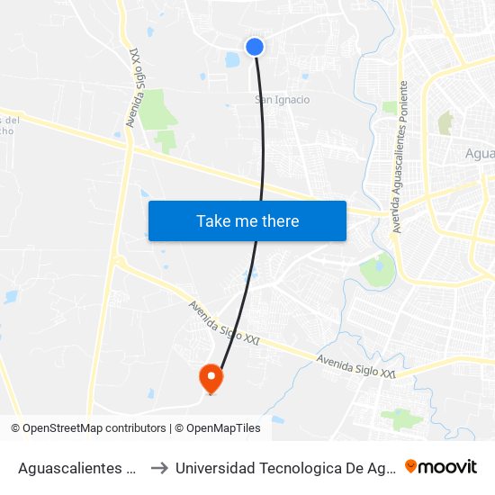 Aguascalientes 66, 1108 to Universidad Tecnologica De Aguascalientes map
