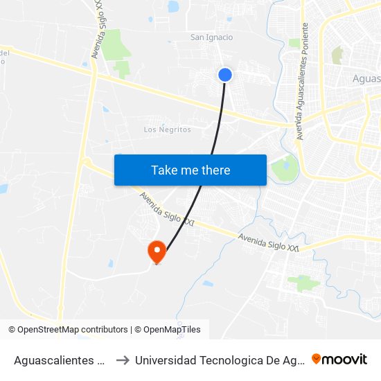 Aguascalientes 66, 1403 to Universidad Tecnologica De Aguascalientes map