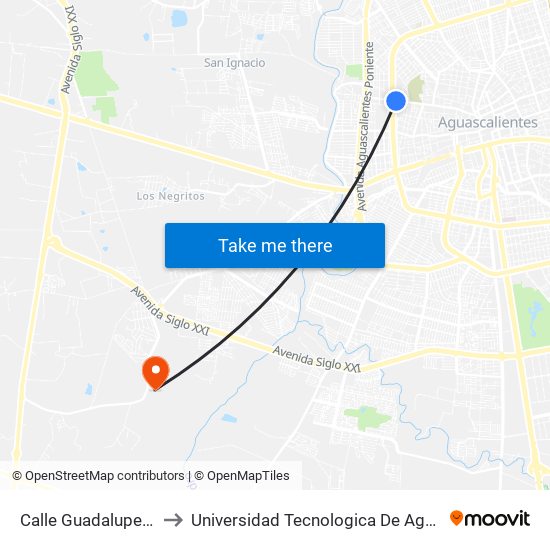 Calle Guadalupe, 1102a to Universidad Tecnologica De Aguascalientes map