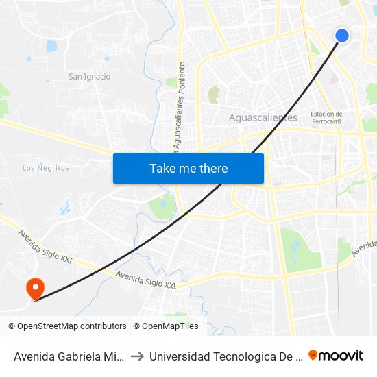 Avenida Gabriela Mistral, Sn(Ct) to Universidad Tecnologica De Aguascalientes map