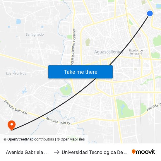 Avenida Gabriela Mistral, 909 to Universidad Tecnologica De Aguascalientes map