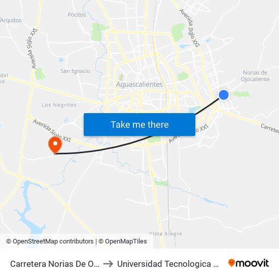 Carretera Norias De Ojocaliente, 218 to Universidad Tecnologica De Aguascalientes map