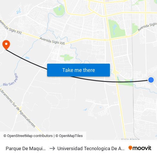 Parque De Maquinaria Sop to Universidad Tecnologica De Aguascalientes map