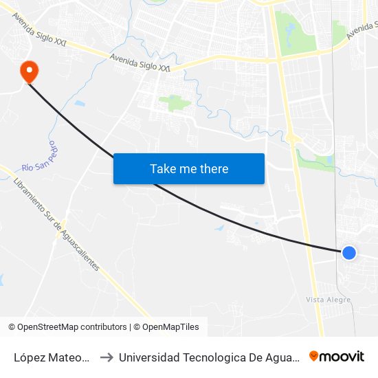 López Mateos, 103 to Universidad Tecnologica De Aguascalientes map