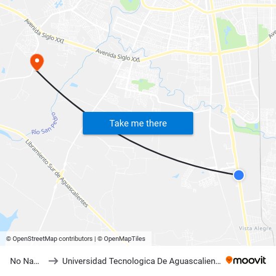 No Name to Universidad Tecnologica De Aguascalientes map