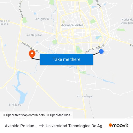 Avenida Poliducto, 609 to Universidad Tecnologica De Aguascalientes map