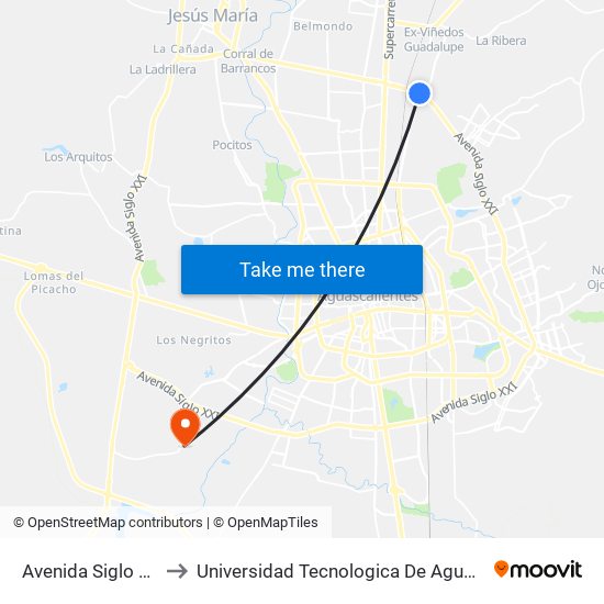 Avenida Siglo Xxi, 52 to Universidad Tecnologica De Aguascalientes map