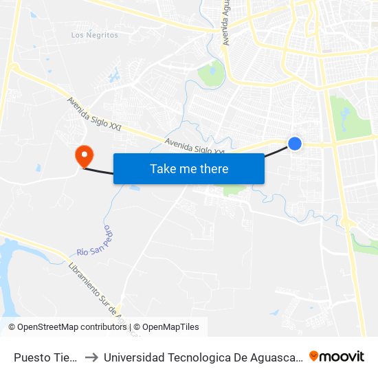 Puesto Tienda to Universidad Tecnologica De Aguascalientes map