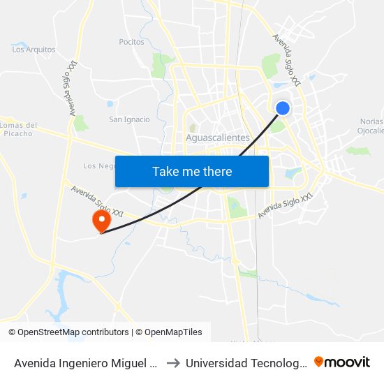 Avenida Ingeniero Miguel Angel Barberena Vega 702 to Universidad Tecnologica De Aguascalientes map