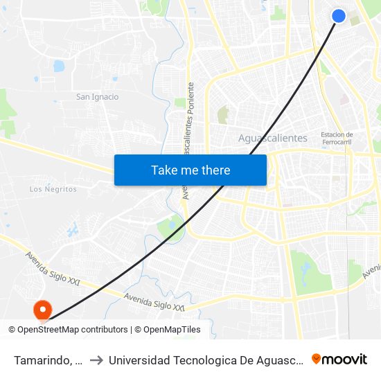 Tamarindo, 518 to Universidad Tecnologica De Aguascalientes map