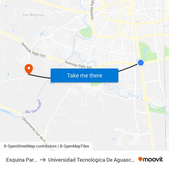 Esquina Parque to Universidad Tecnologica De Aguascalientes map