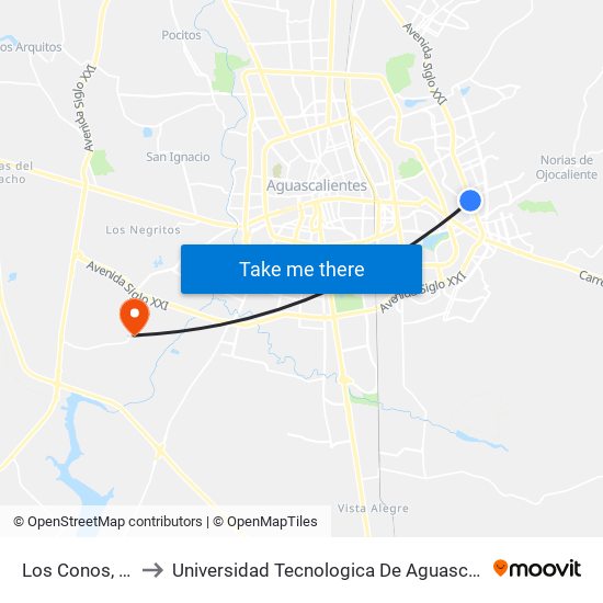 Los Conos, 510 to Universidad Tecnologica De Aguascalientes map