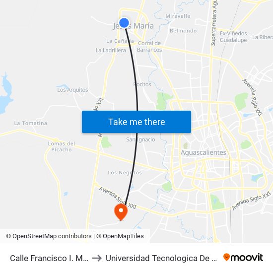 Calle Francisco I. Madero, 200 to Universidad Tecnologica De Aguascalientes map