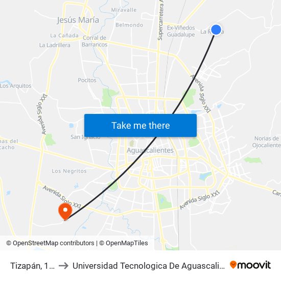 Tizapán, 124 to Universidad Tecnologica De Aguascalientes map
