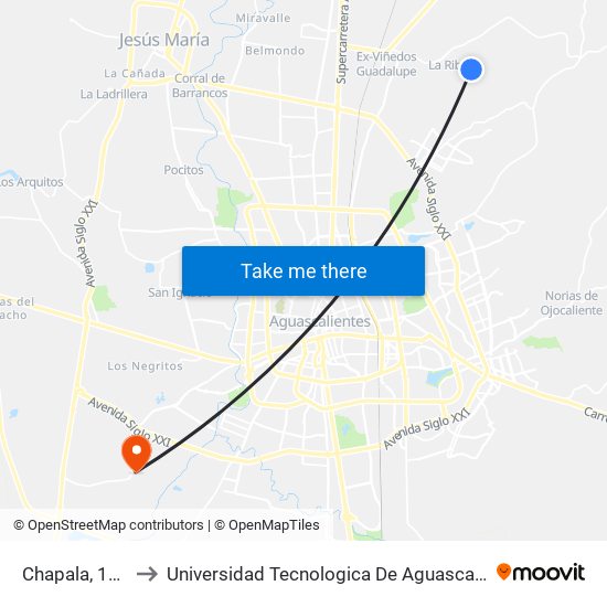 Chapala, 1304 to Universidad Tecnologica De Aguascalientes map