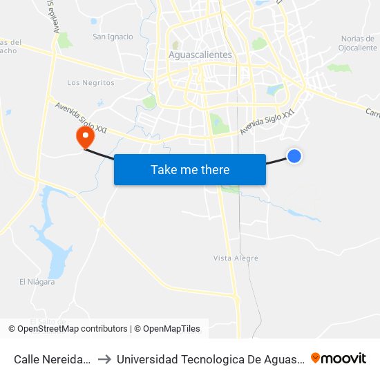 Calle Nereida, 124 to Universidad Tecnologica De Aguascalientes map