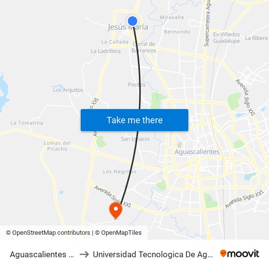 Aguascalientes 18, 802 to Universidad Tecnologica De Aguascalientes map