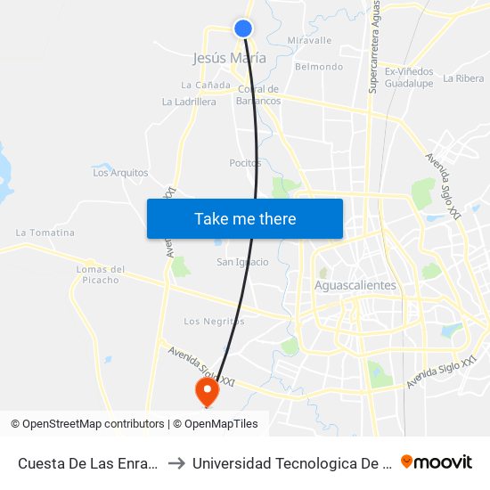 Cuesta De Las Enramadas, 100 to Universidad Tecnologica De Aguascalientes map
