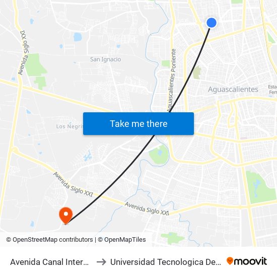 Avenida Canal Interceptor, 1701 to Universidad Tecnologica De Aguascalientes map
