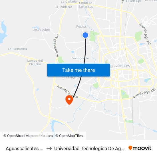 Aguascalientes 34, 145 to Universidad Tecnologica De Aguascalientes map