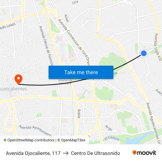 Avenida Ojocaliente, 117 to Centro De Ultrasonido map