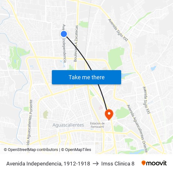 Avenida Independencia, 1912-1918 to Imss Clinica 8 map