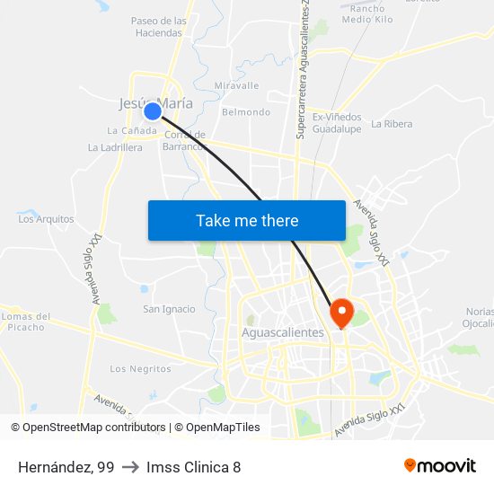 Hernández, 99 to Imss Clinica 8 map