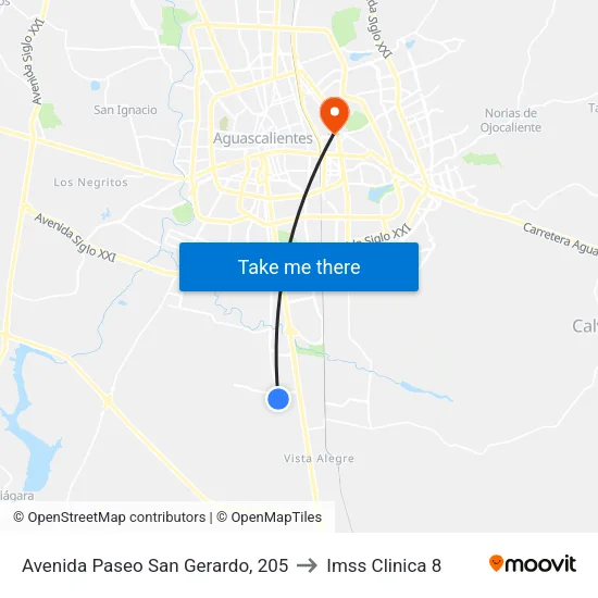 Avenida Paseo San Gerardo, 205 to Imss Clinica 8 map