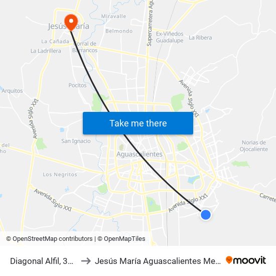 Diagonal Alfil, 356a to Jesús María Aguascalientes Mexico map