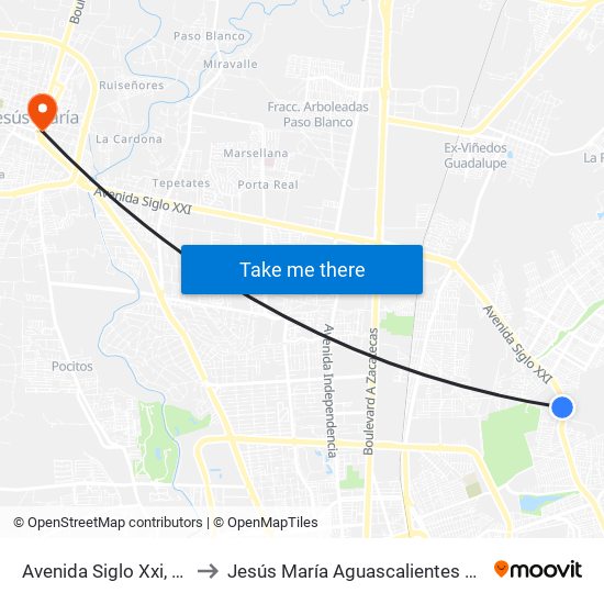 Avenida Siglo Xxi, 2812 to Jesús María Aguascalientes Mexico map