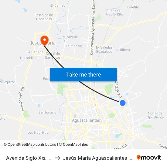 Avenida Siglo Xxi, 822b to Jesús María Aguascalientes Mexico map