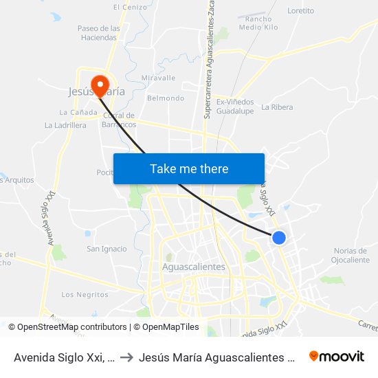 Avenida Siglo Xxi, 418 to Jesús María Aguascalientes Mexico map