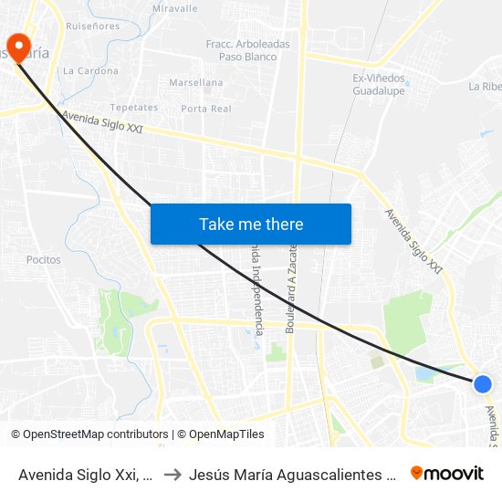 Avenida Siglo Xxi, 4014 to Jesús María Aguascalientes Mexico map